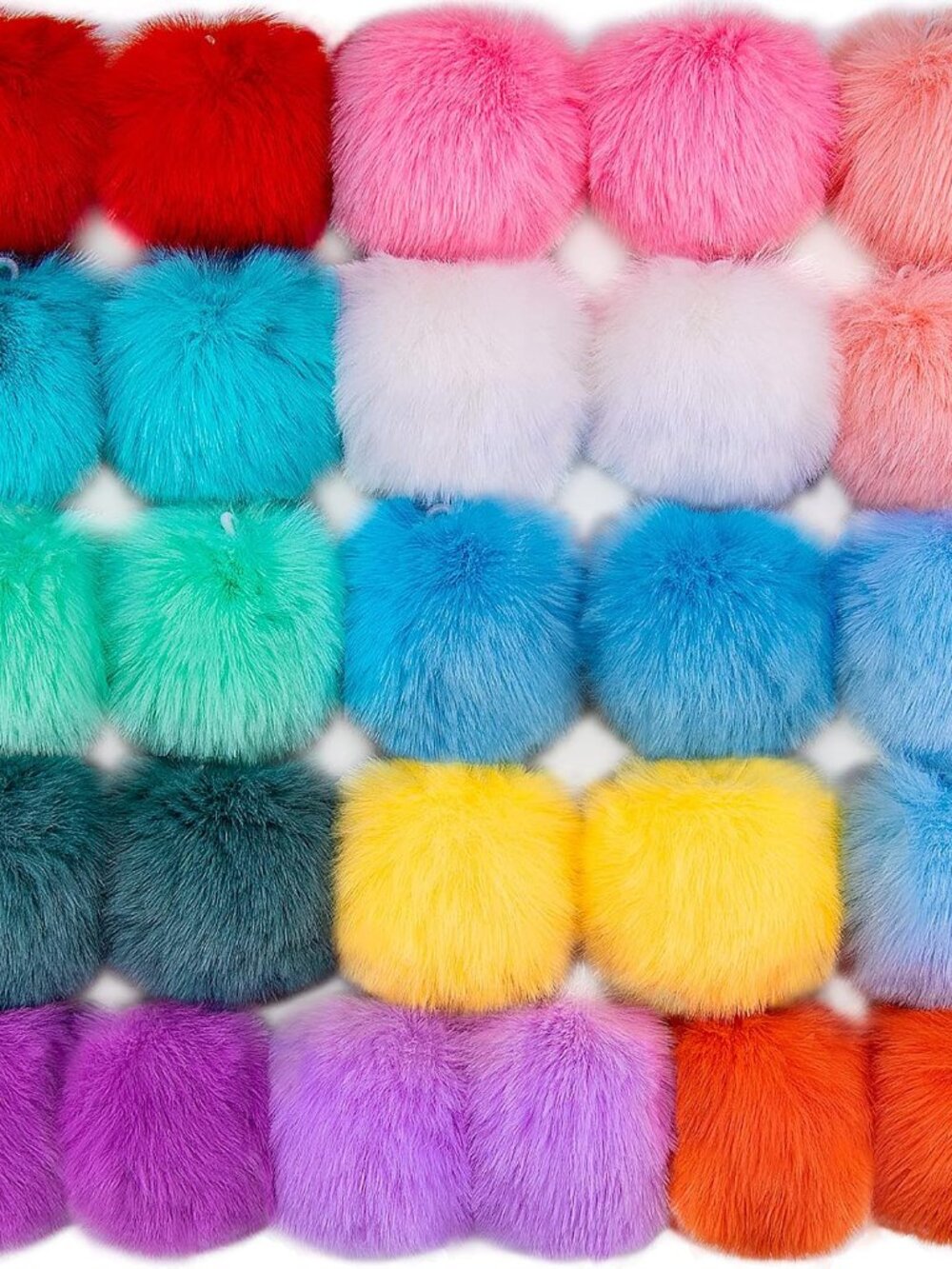 26 Pcs Faux Fur Pom Poms DIY Hat Pompoms with Elastic Loop Rainbow